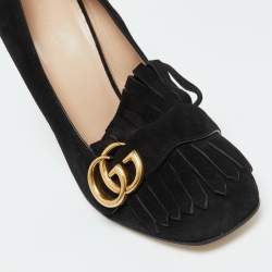 مملوكة مسبقًا Gucci Black Suede GG Marmont Block Heel Pumps Size 38.5