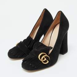 مملوكة مسبقًا Gucci Black Suede GG Marmont Block Heel Pumps Size 38.5