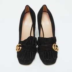 مملوكة مسبقًا Gucci Black Suede GG Marmont Block Heel Pumps Size 38.5