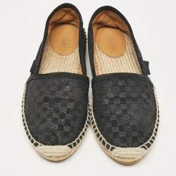 Pre Owned Gucci Black Suede Slip On Espadrille Flats Size 36