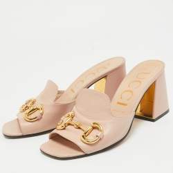 Gucci Pink Leather Block Heel Slide Sandals Size 39