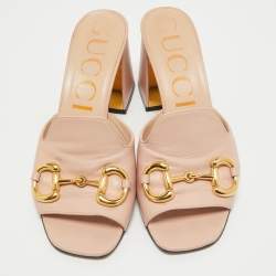 Gucci Pink Leather Block Heel Slide Sandals Size 39