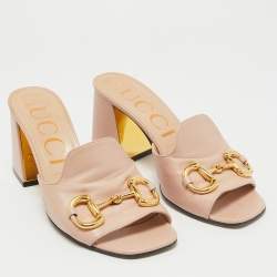 Gucci Pink Leather Block Heel Slide Sandals Size 39