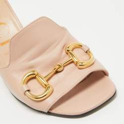 Gucci Pink Leather Block Heel Slide Sandals Size 39