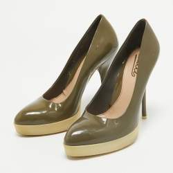 Gucci Green Patent Leather Slip On Pumps Size 36