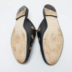 Gucci Black Leather Star and Bee Embroidered Princetown Mules Size 40.5
