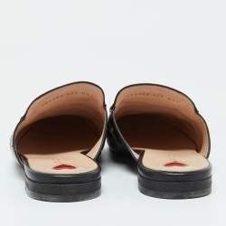 Gucci Black Leather Star and Bee Embroidered Princetown Mules Size 40.5