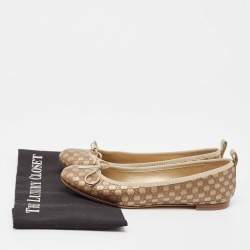 Gucci Gold Leather GG Ballet Flats Size 37