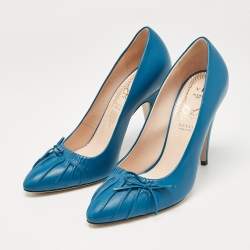 Gucci Blue Leather Pointed Toe Pumps Size 37.5