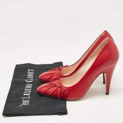 Pre Owned Gucci Red Leather Pointed Toe Pumps Size 37.5