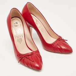 Pre Owned Gucci Red Leather Pointed Toe Pumps Size 37.5