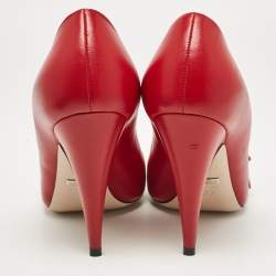 Pre Owned Gucci Red Leather Pointed Toe Pumps Size 37.5