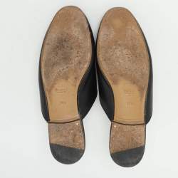 Gucci Black Leather Princetown Horsebit Mules Size 38.5