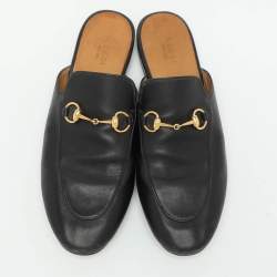 Gucci Black Leather Princetown Horsebit Mules Size 38.5