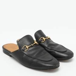 Gucci Black Leather Princetown Horsebit Mules Size 38.5
