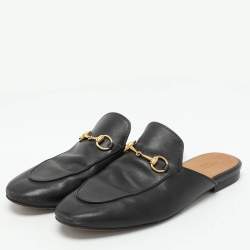 Gucci Black Leather Princetown Horsebit Mules Size 38.5