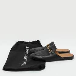 Gucci Black Leather Princetown Horsebit Mules Size 38.5
