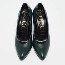 Pre Owned Gucci Green Leather Pointed Toe Pumps Size 37.5