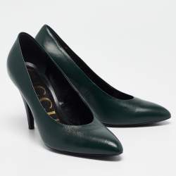Pre Owned Gucci Green Leather Pointed Toe Pumps Size 37.5