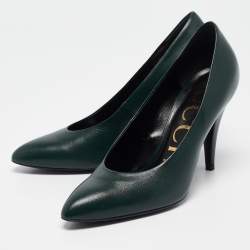 Pre Owned Gucci Green Leather Pointed Toe Pumps Size 37.5