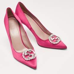 Gucci Pink Satin Crystal Embellished Interlocking G Pumps Size 38