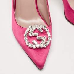 Gucci Pink Satin Crystal Embellished Interlocking G Pumps Size 38