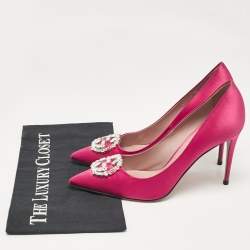 Gucci Pink Satin Crystal Embellished Interlocking G Pumps Size 38