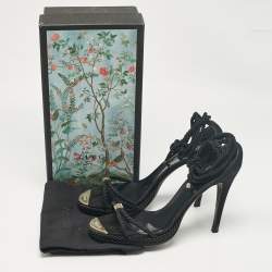 Pre Owned Gucci Black Suede and Woven Fabric Ankle Strap Sandals Size 41