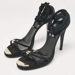Pre Owned Gucci Black Suede and Woven Fabric Ankle Strap Sandals Size 41