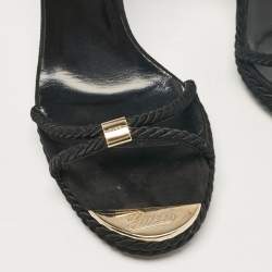 Pre Owned Gucci Black Suede and Woven Fabric Ankle Strap Sandals Size 41