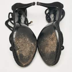Pre Owned Gucci Black Suede and Woven Fabric Ankle Strap Sandals Size 41