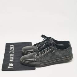 Gucci Black/Green Canvas Leather Lace Up Sneakers Size 37
