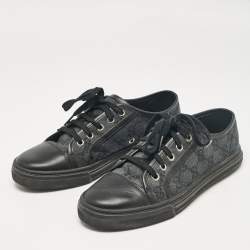 Gucci Black/Green Canvas Leather Lace Up Sneakers Size 37