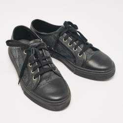 Gucci Black/Green Canvas Leather Lace Up Sneakers Size 37