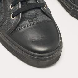 Gucci Black/Green Canvas Leather Lace Up Sneakers Size 37