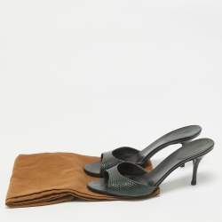 Gucci Dark Green Embossed Lizard Slide Sandals Size 35.5