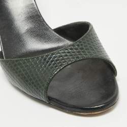 Gucci Dark Green Embossed Lizard Slide Sandals Size 35.5