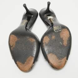 Gucci Dark Green Embossed Lizard Slide Sandals Size 35.5