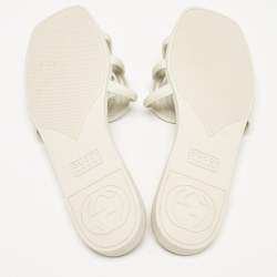 Pre Owned Gucci Light Grey Rubber Interlocking G Flat Slides Size 40