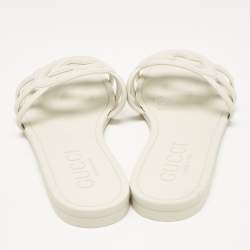Pre Owned Gucci Light Grey Rubber Interlocking G Flat Slides Size 40
