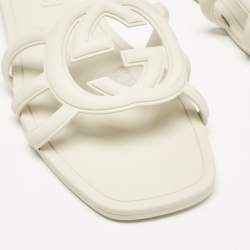 Pre Owned Gucci Light Grey Rubber Interlocking G Flat Slides Size 40
