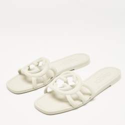 Pre Owned Gucci Light Grey Rubber Interlocking G Flat Slides Size 40