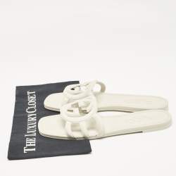 Pre Owned Gucci Light Grey Rubber Interlocking G Flat Slides Size 40