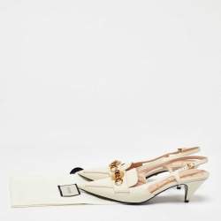 Pre Owned Gucci Off White Leather Horsebit Bamboo Slingback Mule Sandals Size 38.5