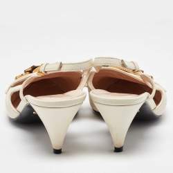 Pre Owned Gucci Off White Leather Horsebit Bamboo Slingback Mule Sandals Size 38.5