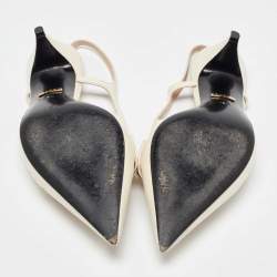 Pre Owned Gucci Off White Leather Horsebit Bamboo Slingback Mule Sandals Size 38.5