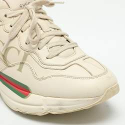 Pre Owned Gucci Cream Leather Rhyton Logo Low Top Sneakers Size 38