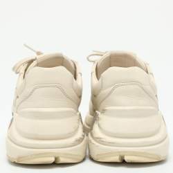 Pre Owned Gucci Cream Leather Rhyton Logo Low Top Sneakers Size 38