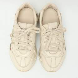 Pre Owned Gucci Cream Leather Rhyton Logo Low Top Sneakers Size 38