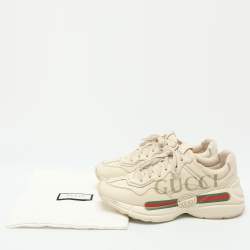 Pre Owned Gucci Cream Leather Rhyton Logo Low Top Sneakers Size 38